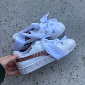 Puma White Sneakers with Brown Stripe